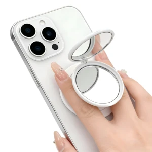 Custom Double Sided Mirror Rotation Magnetic Phone Grip Socket with Folding Stand Makeup Mirror Phone Socket for Daily