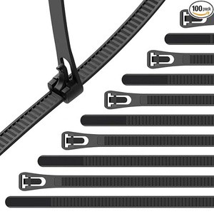 Factory Direct Convenient & Reusable Zip Tie Customized Black 7.6*450mm Nylon Cable Ties UV Plastic Releasable Cable Ties