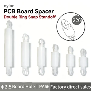 Nylon Spacer 2.5mm Hole Double Push-In PCB Standoff Snap-In Plastic Circuit Board Support PA66 UL94 Insulation White 4mm-16mm