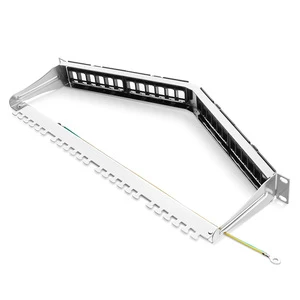 Angled Blank FTP Patch Panel for Keystone Modules, 24-Port, 1U, Cable Management Bar Included, Black