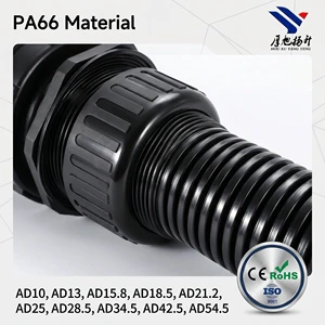 Black PA66 Plastic Corrugated Hose with Threaded Connection Thickened Flexible Cable Sheath and Opened Wire Black Plastic Pipe