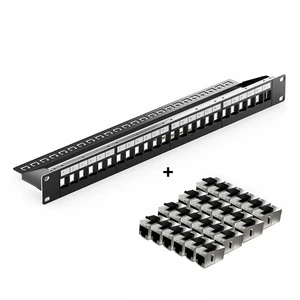 24 Port Patch Panel Rack-mounted STP Blank Patch Panel 24-Port Fiber Optic Patch Panel with 24pcs Shielded Cat6a Coupler