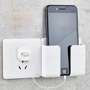 Hotel Single Stable Mount Wall Socket Self Adhesive Phone Bracket Frame Supporter Charging Storage Box for Home Charger Holder
