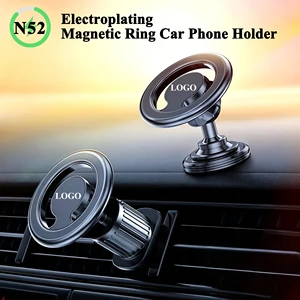 Custom Logo Electroplating Magnetic Ring Car Phone Holder with Strong Adhesive Design, 360 Degree Rotatable Navigation Mount