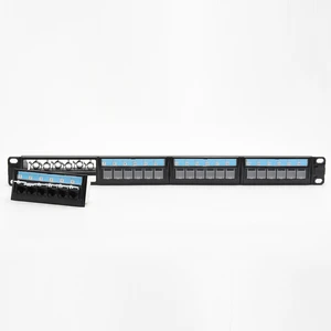 1U 19inch Cat6 UTP 24 Port RJ45 Jacks SPCC Material Black Empty Patch Panel with Dust Door Removable Plastic Column
