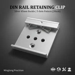 35mm Aluminum Din Rail Mount Clip With Practical Fixed Clamp Fasten 45mm Wide 20 Hole Spacing Silvery Color Snap Hook