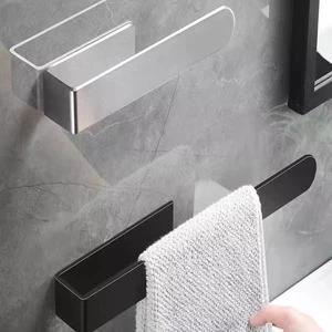 Hot Sale Stainless Steel Bathroom Non-perforated Hanging Pole Bending Self Adhesive Wall Mounted Towel Holder Bracket