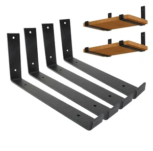 Heavy Duty J-Shaped Shelf Bracket, Hidden Floating Support Bracket For Wall, Black Powder Coated Metal Hardware For DIY Home
