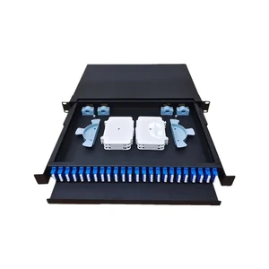 1U 24 Port Fixed Fiber Optic Patch Panel, Wall Mount or Rack Mount Termination Box, Cold Rolled Steel, Black Powder Coated, RoHS