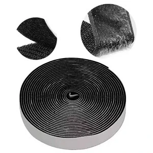 Black Nylon Adhesive Hook Loop Tape Heavy Duty With Backing Strong Back Adhesive Fasten Mounting Straps for Home or Office Use