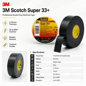 Scotch Super 33+ Vinyl Electrical Tape Black PVC Heat-Resistant Pressure Sensitive Resists UV Electrical Tape