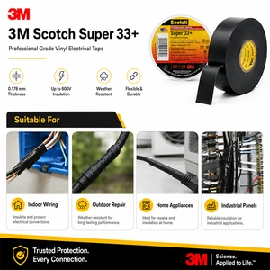 3M Black PVC Electrical Tape Insulating Tape 3M Scotch Super 33+ Professional Grade Vinyl Electrical Tape