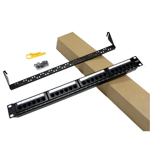 19 Inch 1U 24 Port Cat6 RJ45 Black Shielded Cold Rolled Steel Patch Panel Network Cabinet Accessories Server Rack