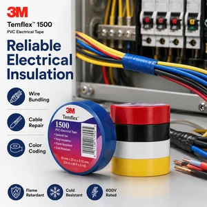 3M Temflex 1500 Vinyl Electrical Tape PVC Insulation Tape for Wire Wrapping