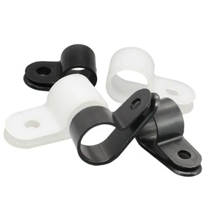 Black Plastic Screw Mounting R Type Cable Clamp Fastener Wires Cord Clip Hoonsun HXZD-5.2 Customizable Size