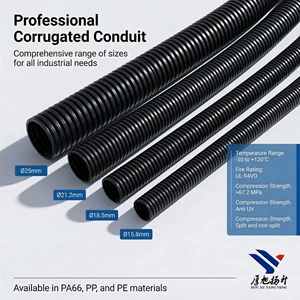 PA66 Split Corrugated Tube, No-Disassembly Installation, Chemical & Weatherproof for Industrial Machinery & Outdoor Use