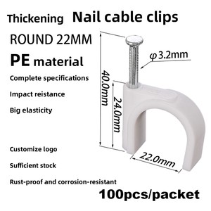 Hot Selling R-Type Cable Ladder Wire Rope Clip 22mm Steel Nail with Plastic Network Management Tool 3.2*40mm 100PCS Cable Clips