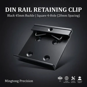 Black Aluminum 45 Wide 35mm Metric DIN Rail Clip With Snap Hook Square Hole 20mm Hole Spacing M4 Thread For Mounting Brackets