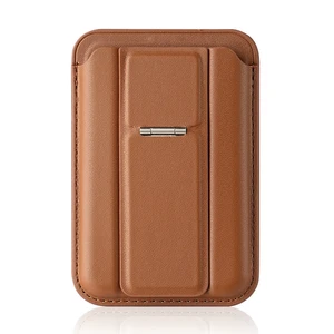 Invisible Bracket Wallet Phone Case PU Leather Magnetic Phone Credit Card Holder for iPhone 16 15 Pro Max Desk Phone Metal Stand