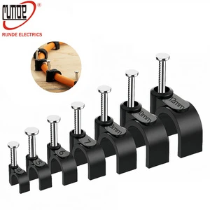100pcs Cable Clamps Nail Black Round Ethernet Cable Wall Clips Cable Tacks Coax Cable Clip Speaker Wire Clips