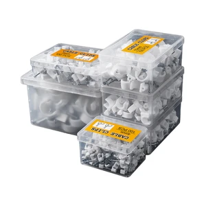 100/Pack PE+Steel Round Circle Cable Clips for Wall Mounted Cord with Decorative Nail Design