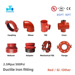 FM UL Fire Extinguishing System Grooved Coupling Elbow Tee Ductile Cast Iron Pipe Fittings For Fire Sprinkle Gas Oil Plumbing