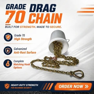 G70 Drag Chain Yellow Zinc Galvanized Alloy Steel Transport Chain With Clevis Grab Hook And Lug Link For Truck Cargo Tie Down