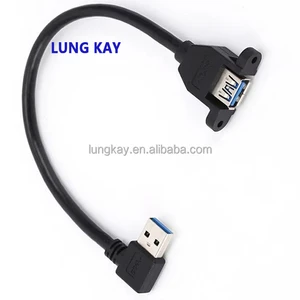 USB 3.0 Extension Right Angle Adapter Braid Shielded Panel Mount with Screw Hole Type a Male to a Female External Computer Cable
