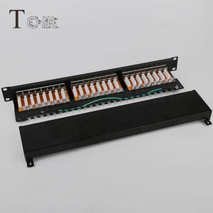 TOM-PN-26 High Quality 24 Port STP Cat6A Patch Panel 1U STP 24 Port PCB Network RJ45 Cat6A Patch Panel