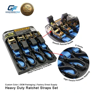 Wholesale 25mmX4.5mX4pcs S Hook Lashing Belt Polyester Ratchet Tie Strap Rubber Handle Buckle 500kg Break Strength TUV Certified