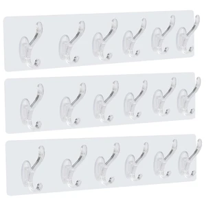 Crystal Coat and Hat Adhesive Hook, 6 Brackets, No Drilling Wall Hanging, Kitchen Waterproof Towel Key Hook