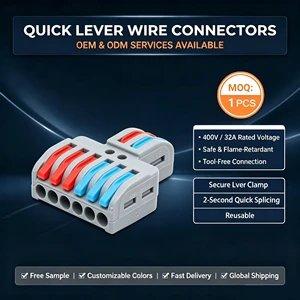Wire Connector Universal Wiring Cable Connector Push-in Conductor Terminal Block Wire Connecting 2 in 6 Out Colored Lever