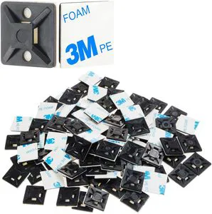 20x20mm Yellow Glue Cable Wall Tie Bracket Self-Adhesive Nylon Plastic Zip with Clamp Mount for Cable Management