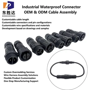 Custom Waterproof Cable Assembly 2-8pin 4A 10A 15A IP67 IP68 Overmolded Connector PA66 Copper Alloy Male Female