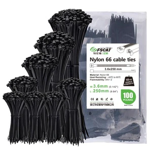 FSCAT 100pcs Heavy Duty Nylon 66 Cable Wire Ties 10 Inch (250mm) UL Listed Self Locking Zip Ties for Industrial