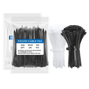 Factory 100-Piece Pack Heavy Duty 5.9-Inch Nylon Zip Ties Self-Locking Cable Ties 120lbs Tensile Strength Black White 7.6*150mm