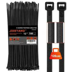 Nylon Cable Ties V-Shaped Toothed Self-Locking Heavy Duty and Durable with 120 LBS Tensile Strength 300mm Length