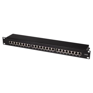 Flat Cat.6A STP Patch Panel 24 Ports Shielded, 19 Inch Rack Mount, Black