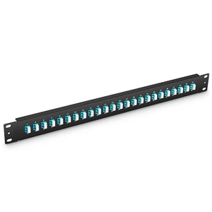 KNC 1U 19'' Fiber Optic Patch Panel 48 Fibers 24 Ports LC UPC Duplex (Aqua) OM4 FHU-FPP48FLC10GMM
