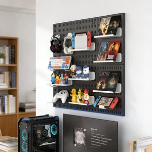 Adhesive Pegboard Wall Organizer Kit | No Tools Mount for Gaming Desk, Office & Bedroom | Holds Headphones, Controller