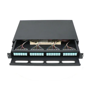 Rack Mount 1U 96 Core LC MM OM3 OM4 with Adapters Pigtails Fiber Distribution Box High Density Optical Patch Panel for Cabinet