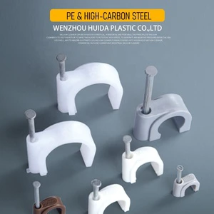 HDS 100 Pcs Pack Cable Clips with Steel Nails Kit, OD: 6mm/7mm/8mm/10mm Round U Nails, Cable Wire Cord Management Clips