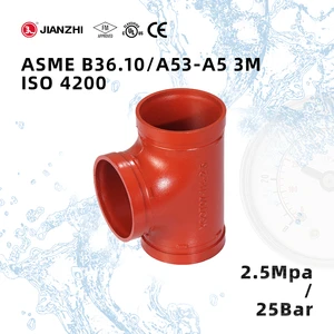 Jianzhi Rigid Ductile Iron Grooved Red Necklace Clamp Mount Quick Coupler And Material Ductile Coupling Pipe Fitting Tee 110 Mm
