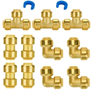 Universal 1/2 Inch DZR Brass Push-Fit Elbow Tee Coupling For PEX/Copper/CPVC Pipes High Pressure Corrosion-resistant Fittings