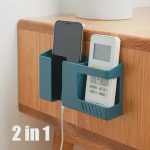2 in 1 Wall-mounted Mobile Phone Remote Control Storage Box Multifunctional Punch-free Storage Rack Wall Debris Storage Holders