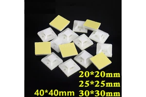 50PCS/Lot White Cable Base Mounts 20 25 30 40mm Self Adhesive Cable Wire Zip Tie Mounts Bases Wall Holder Fixing Seat Clamps