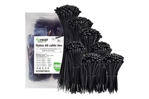 FSCAT Industrial Grade UL Listed Heavy Duty Nylon 66 Invista Cable Ties 3.5x250mm 10Inch Black Self-Locking Zip Ties Outdoor Use