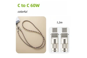 Sturdy Zinc Alloy End Caps 60W Type-C to Type-C Neck/wrist Lanyard Portable Braided Data Cable for iPhone and Samsung