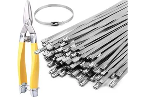 100pcs 11.8 Inch Heavy Duty Metal Zip Ties 304 Stainless Steel Self-Locking Cable Ties Multi-Purpose Nylon Material