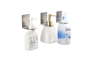 Self Adhesive Shower Gel Bottle Holder Stainless Steel Liquid Soap Holder Shampoo Dispenser Holder for Hotel Bathroom